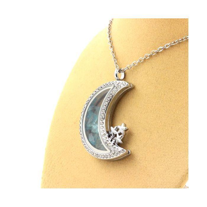 Pierres et Minéraux. Collier Apatite Paraiba brut. Modèle Lune.