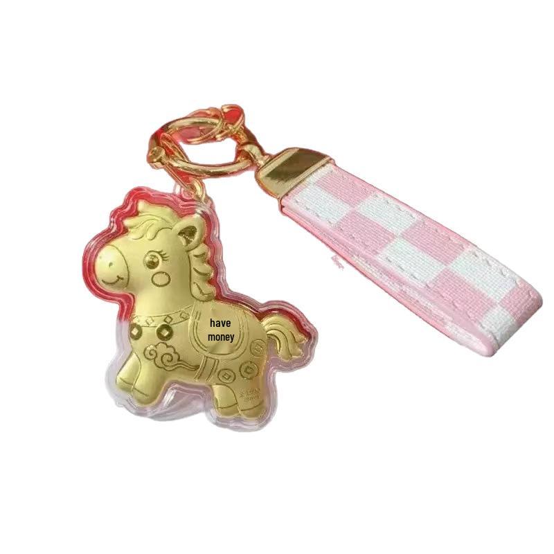 Year of the Horse 999 Pure Gold Keychain & Phone Lanyard Pendant for Girlfriend Gift