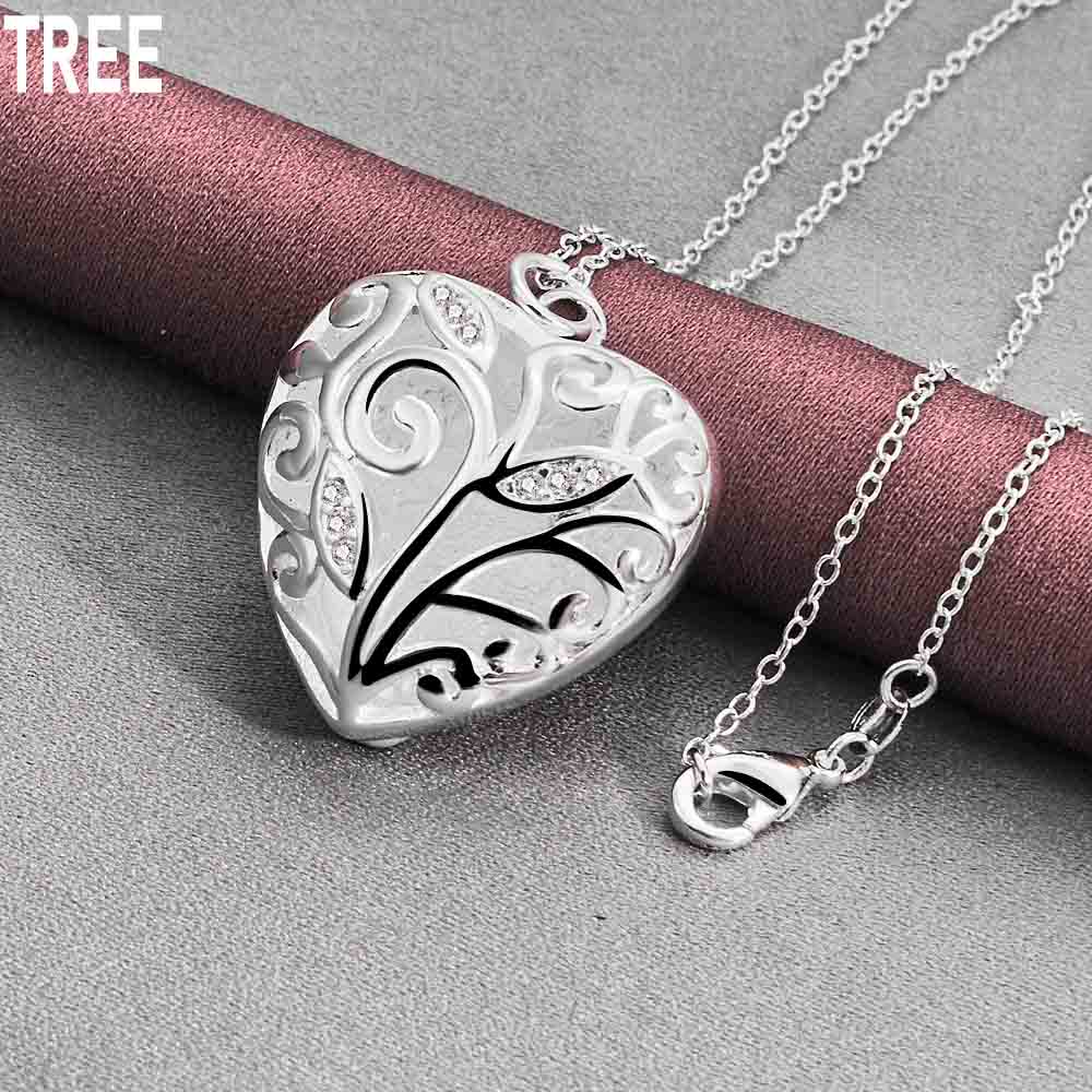 925 Sterling Silver Heart-shaped Hollow Pendant Necklace Fashion Wedding Jewelry