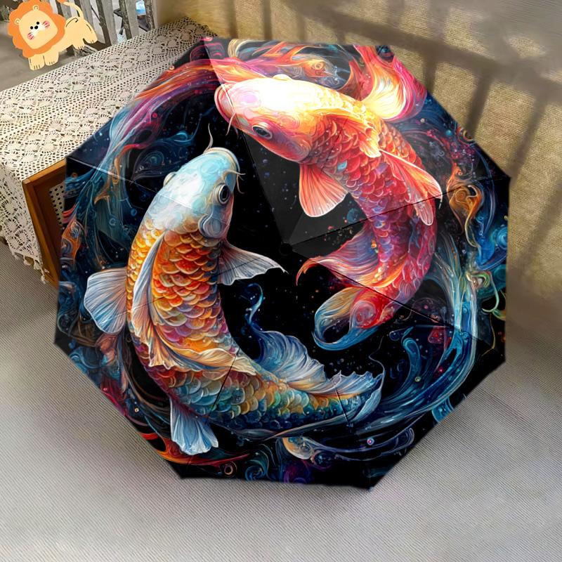 1 PC Automatic Folding Umbrella - Koi Fish Pattern, Portable & Foldable Design with 8 Ribs, Christmas Birthday Gifts