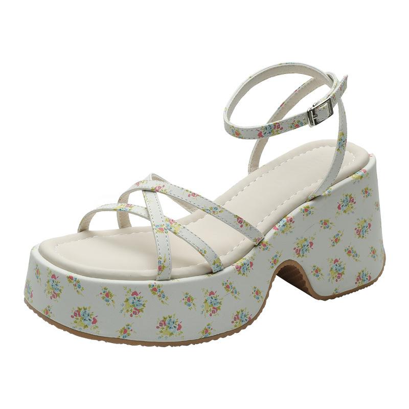 Sweet and cool wind thick-soled wedge sandals women's height increase 7cm muffin waterproof table one-word buckle belt summer new Roman shoes