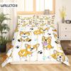 Corgi Duvet Cover Set King Queen Size Polyester Comforter Cover For Kids Boys Girls Bedding Set With Pillowcase Cute Kawaii Dog