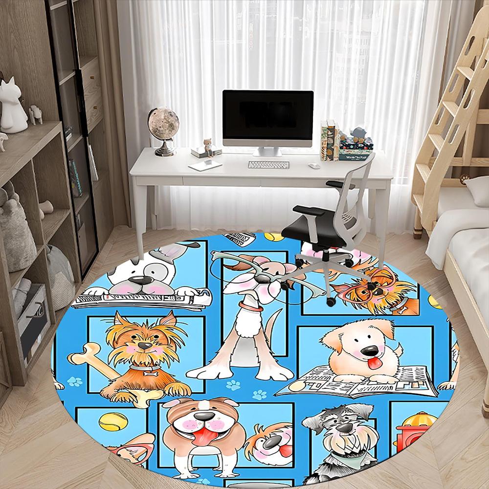 1PC Dogs Pets Office Round Area Rug, Mat Suitable For Office, Under Office Chairs Bedroom Living Room Home Decor, Room Deco