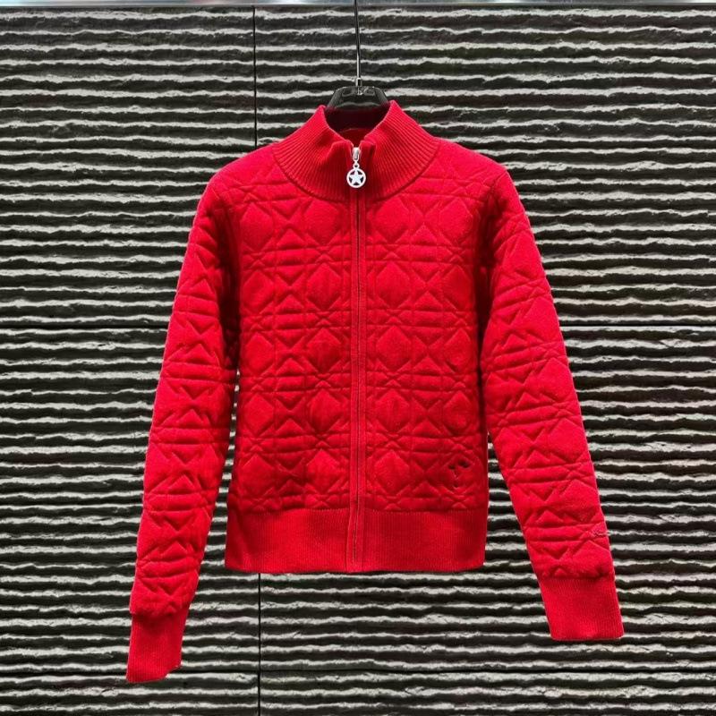 D Family 2025 A/W Diamond Embroidery Zipper Knit Cardigan - Age-Reducing Casual Outerwear