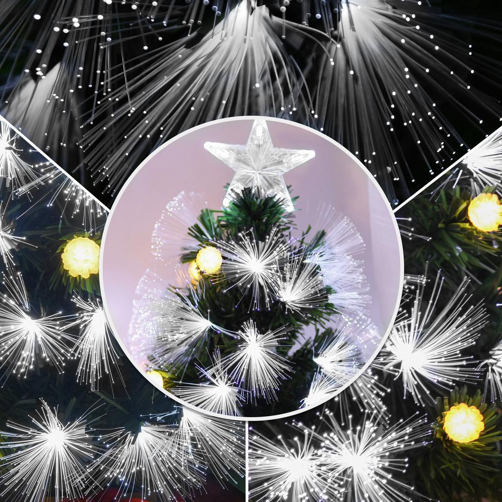 Fiber Optic Christmas Tree, Artificial Christmas Tree with 90 LED Lights and 90 Branches for Indoor Use, Ø48x90 Cm, Green