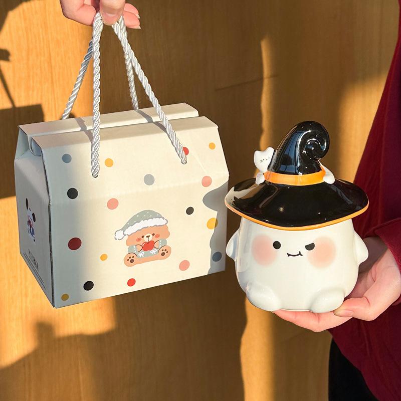 Halloween cute ghost cup girl ceramic mug with lid spoon office couple coffee cup souvenir