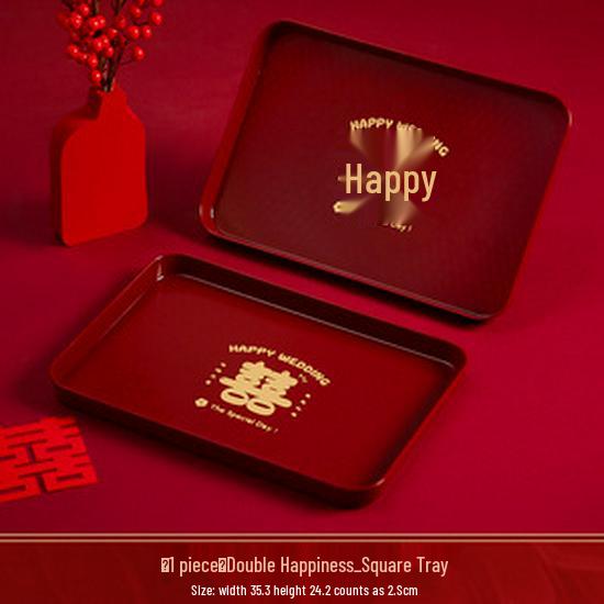 Red Double Happiness Wedding Tray – Festive Fruit & Candy Plate for Banquets