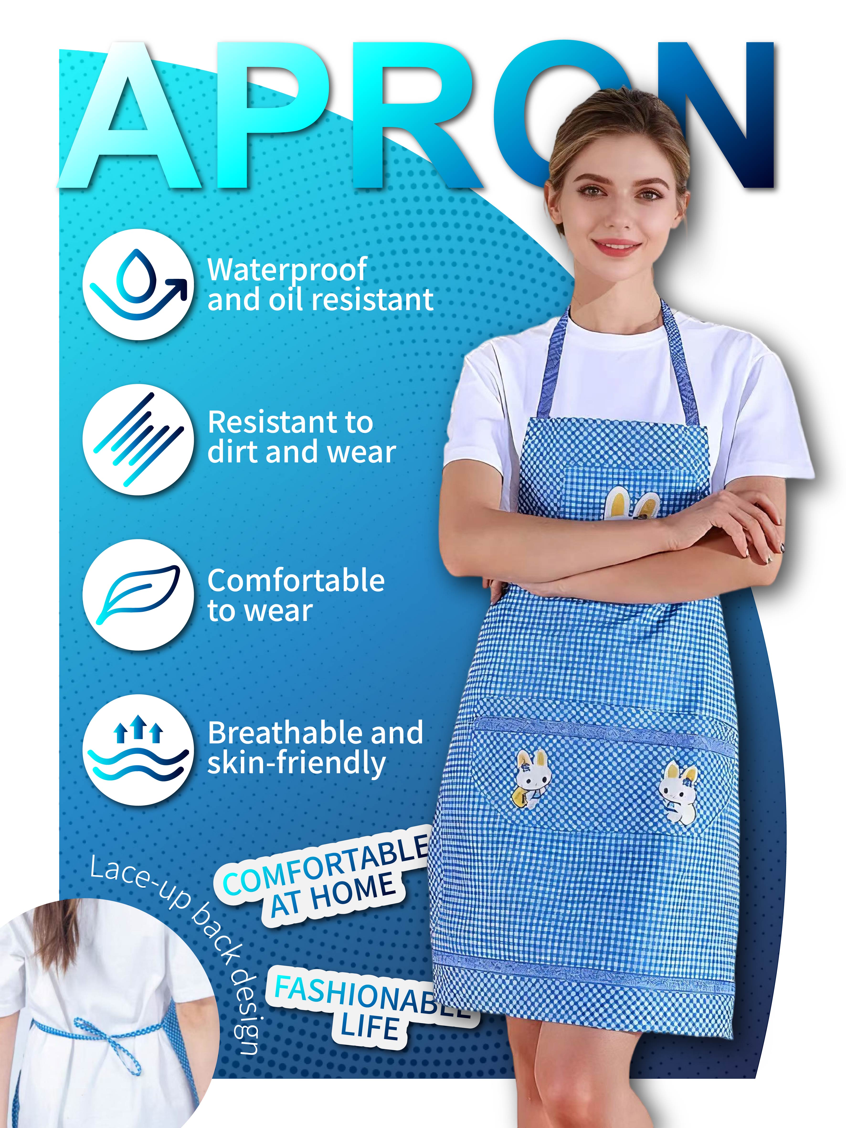

Cute Rabbit Checkered Waterproof Kitchen Apron: Comfortable & Stylish Home Cooking Wear синий