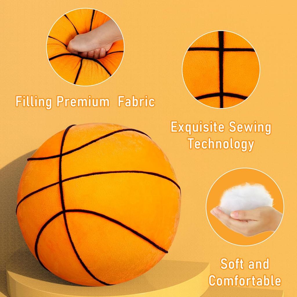 Basketball Plush, 11.8" Soft Basketball Stuffed Throw Pillows, Fluffy Cute 3D Stuffed Ball Indoor Plushies Decoration, Games Sports Toy Gift for Boys