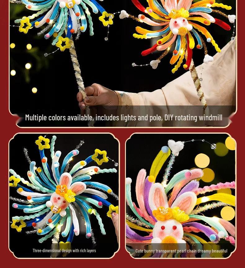 Lanterna Giratória Luminosa Feita à Mão para o Festival do Meio Outono - Kit DIY de Lanterna de Flores para Crianças