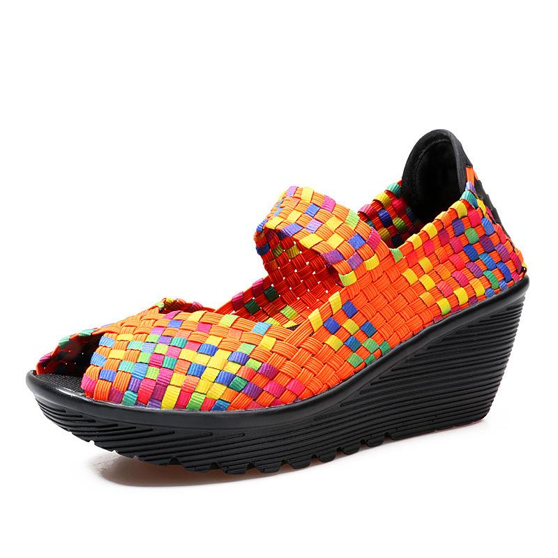 2021 new thick-soled weave shoes, fish mouth sandals, comfortable mother shoes, foreign trade large-size women's shoes