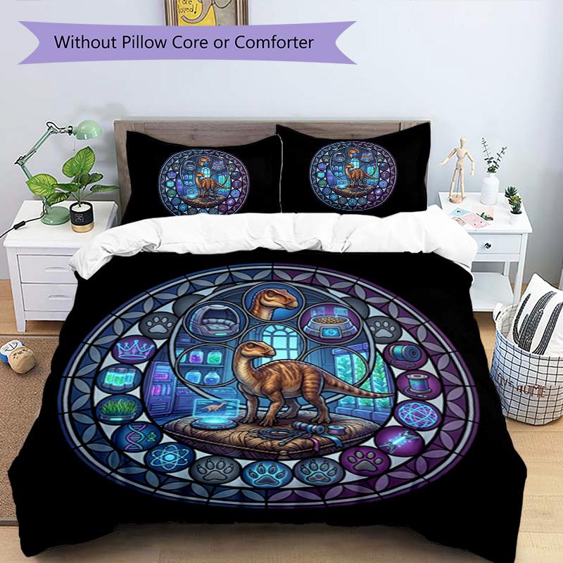 Dinosaur Science Laboratory Pattern Bedding,Quilt Set Quilt Cover Pillowcase Home Birthday Gift (1 * duvet cover + 2 * pillowcase, without core)