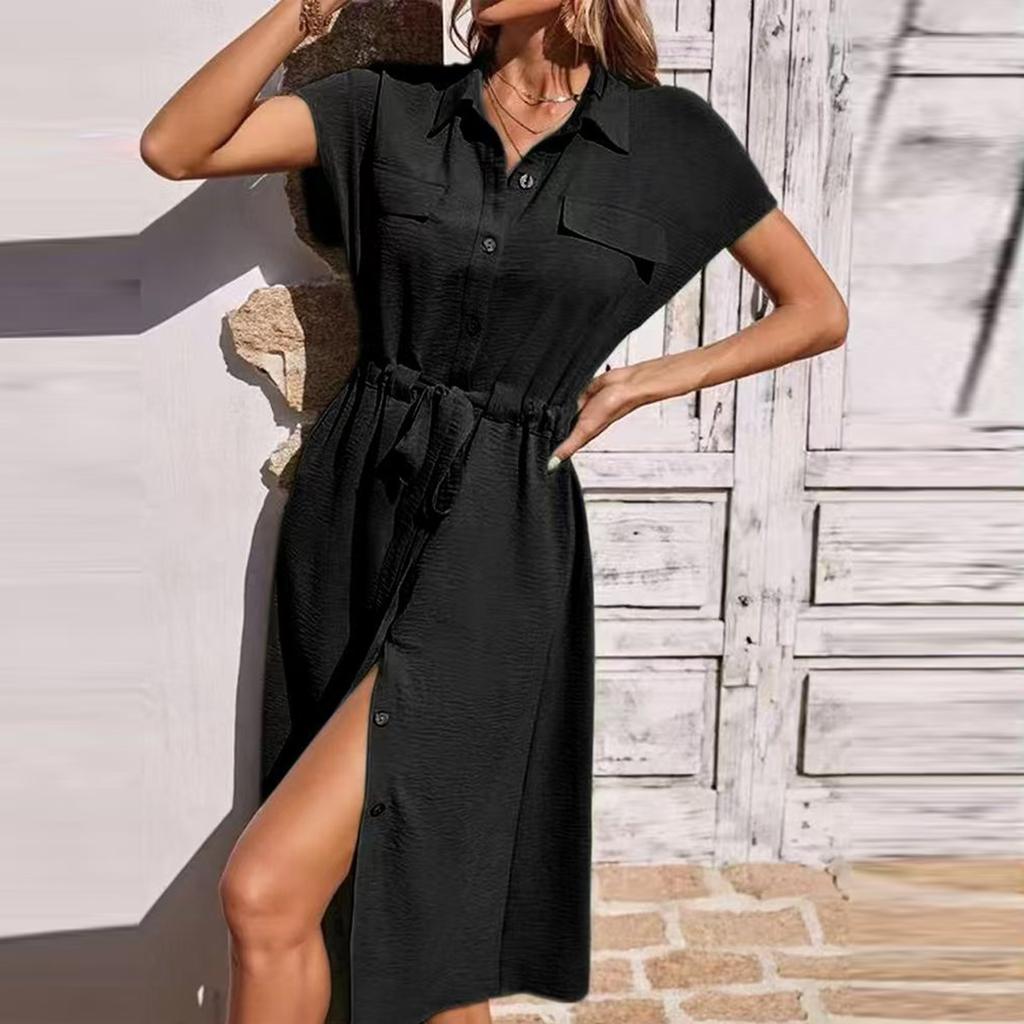 Women's Fashion Casual Cardigan Lapel Tunic Dresses