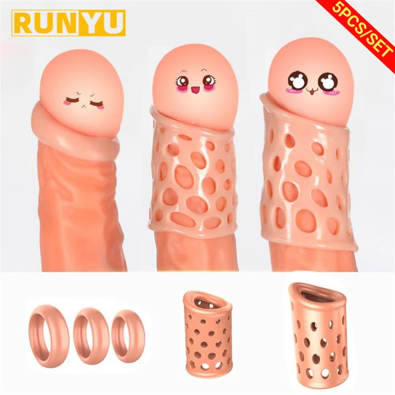 5PCS/Set Foreskin Correction for Men Sex Toys Cock Ring Breathable Penis Rings Male Chastity Device Delay Ejaculation