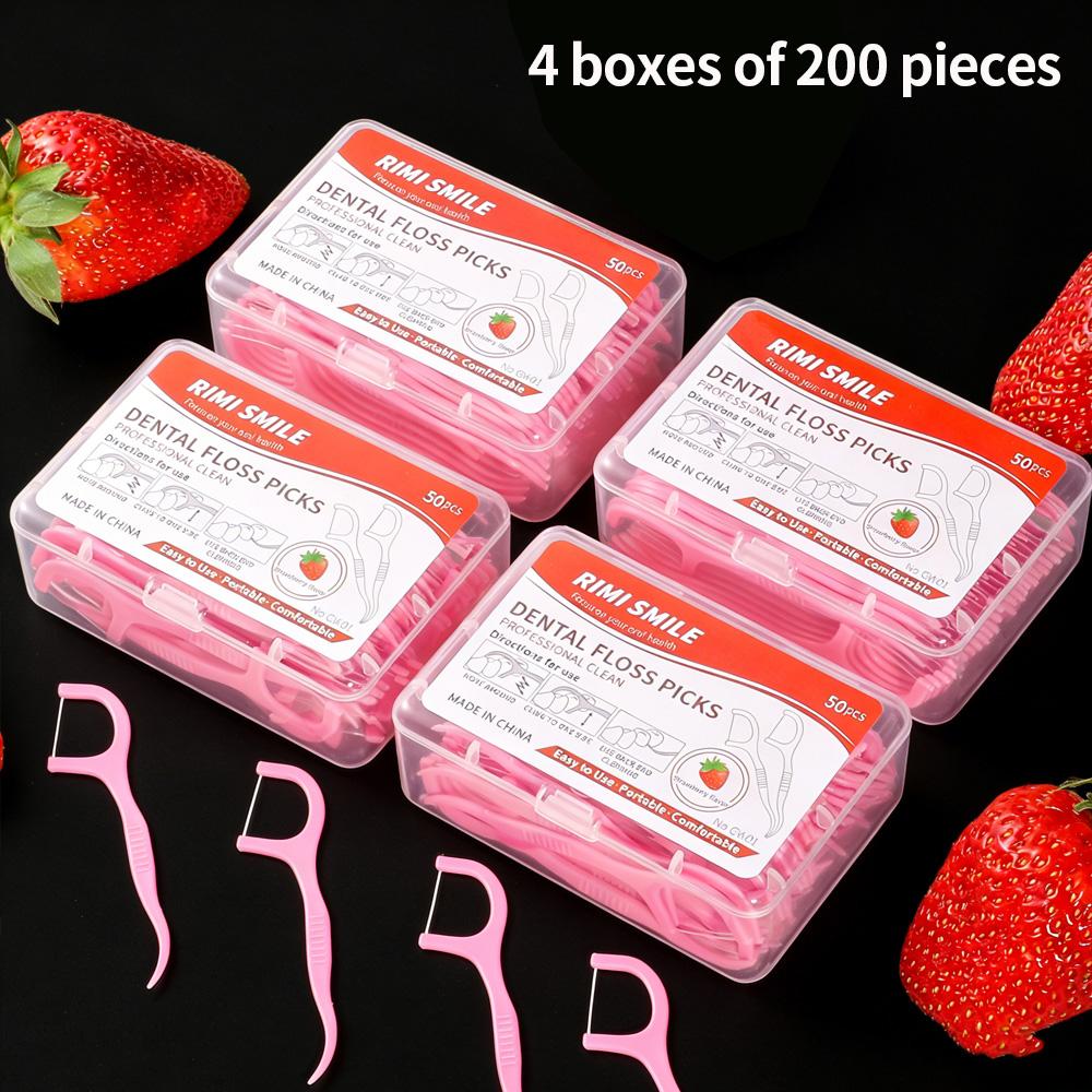 

RIMI SMILE Floss 200 Count (4 Boxes) - Smooth Floss Stick with Comfortable Handle, Suitable for Oral Care, Home Set