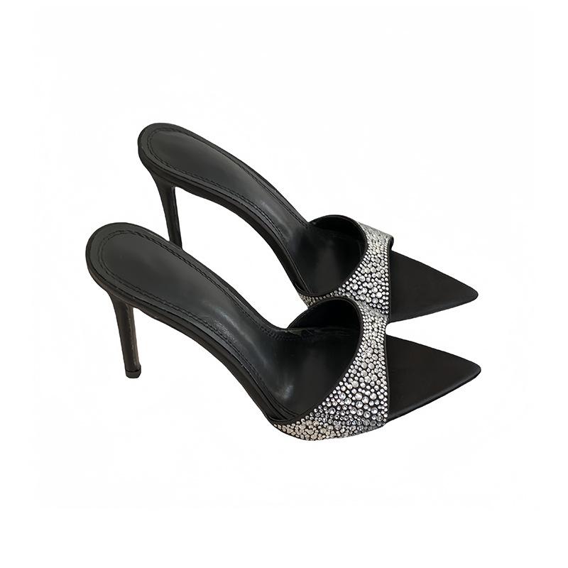 Slippers Dominant SisterStyleSummer Pointed Toe Thin Heel High Heels Women's Outdoor Wear Leopard Print Sexy RhinestoneThinHigh HeelOne-Strap Sandals