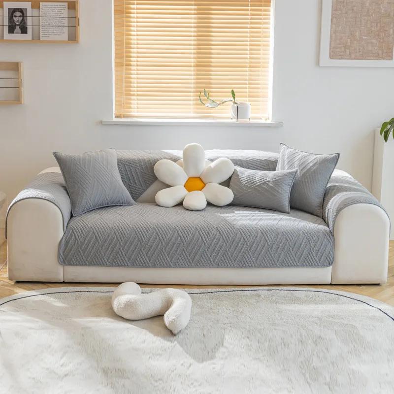 Four Season Universal Solid Color Sofa Mat Simple Quilted Comfortable Breathable Sofa Napkins Non Slip Dustproof Sofa Covers