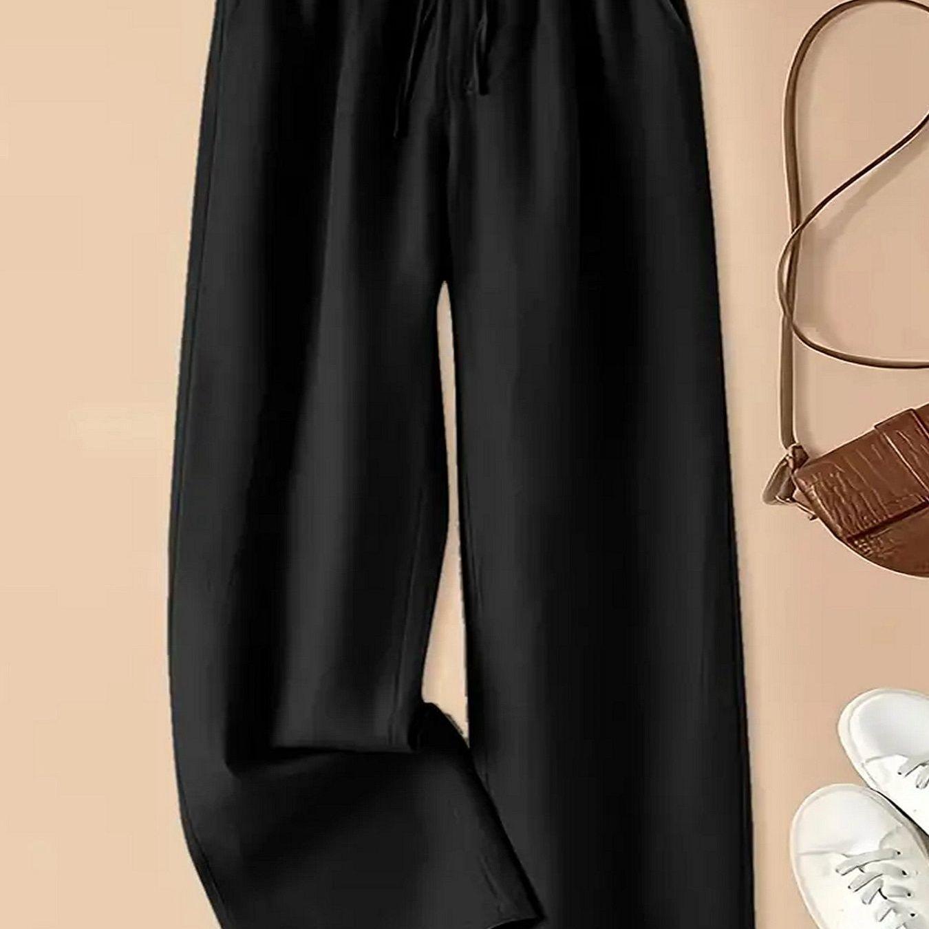 Plus Size Women s Drawstring Elastic Waist Wide Leg Pocket Pants 1XL чёрный