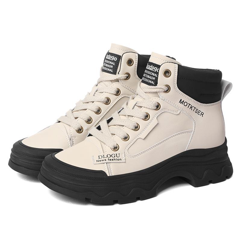 Soft Leather Martin Boots Short Boots FallSeason and ColdSeason Plus Velvet BrandNew Styleable and Versatile Retro Work Boots High Top Lady