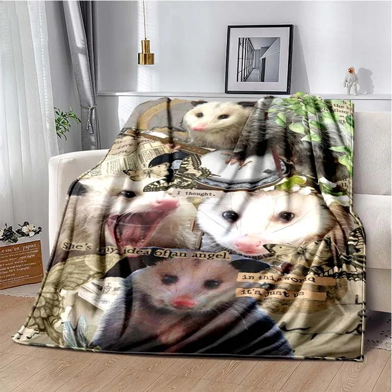 Opossum Screm Cute Pattern Blanket Flannel Plush Blanket Possum Animal Soft Throw Bedroom Sofa Warm Blanket Picnic Blanket Gift