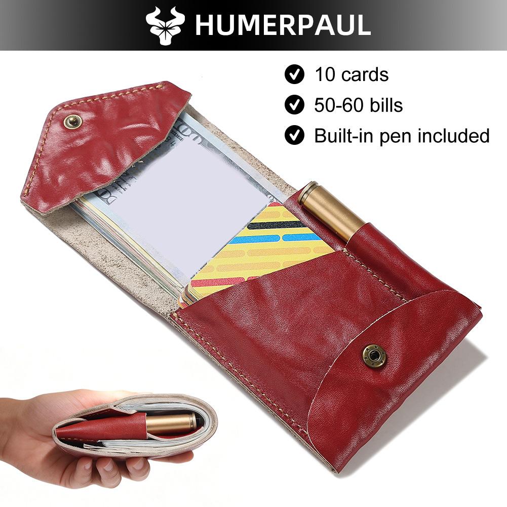 Humerpaul The First Layer of Cowhide Wallet Card Case Compact Exquisite Solid Color Casual Small Bag Portable