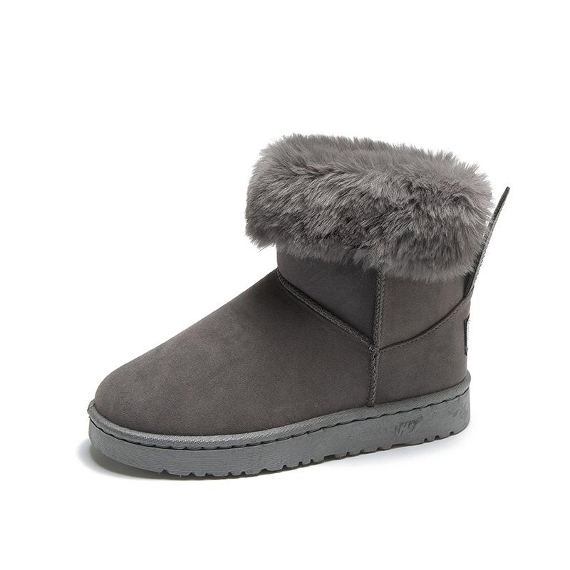 Winter Boots with Fur Lapels and Rabbit Ears Decorated with Rhinestones on A Flat Rubber Sole, Size: 35-41