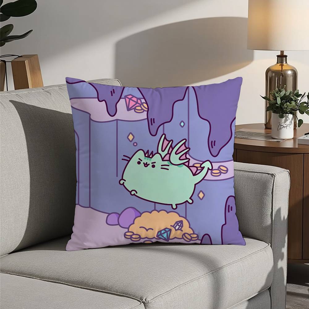 Kawaii P-Pusheen Cute cat Pillow Case Sofa Decorative Home Double-sided Printing Short Plush Cushion Pillow Cover Holiday Gift