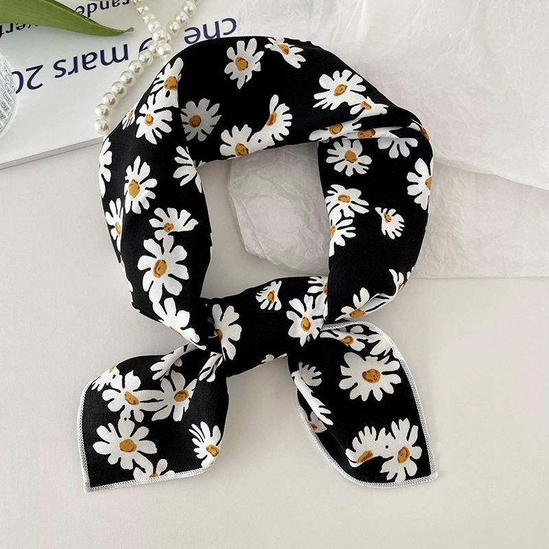 56cm Soft Retro Soft Cotton Square Scarf for Women Neckerchief Cotton Headscarf Floral Printed Small Scarf Hijabs
