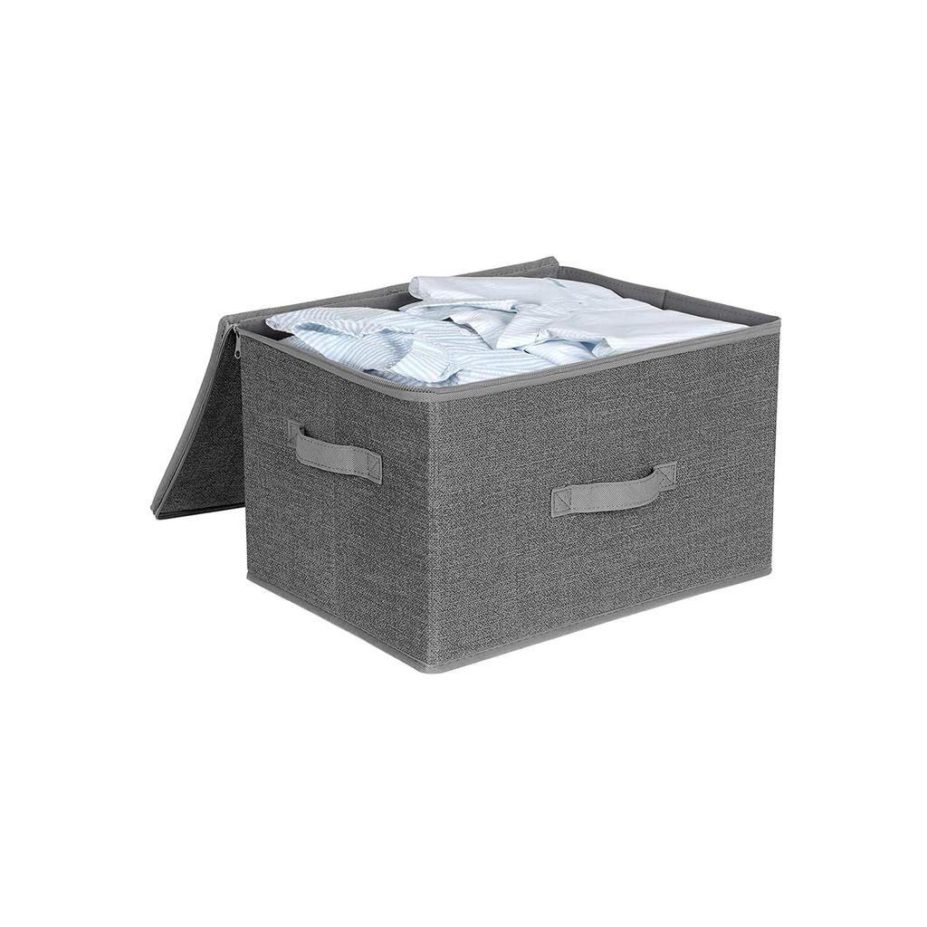 SONGMICS Storage Boxes with Lids, Foldable Storage Basket Bins with Handles, Clothes Toys Organiser, Grey
