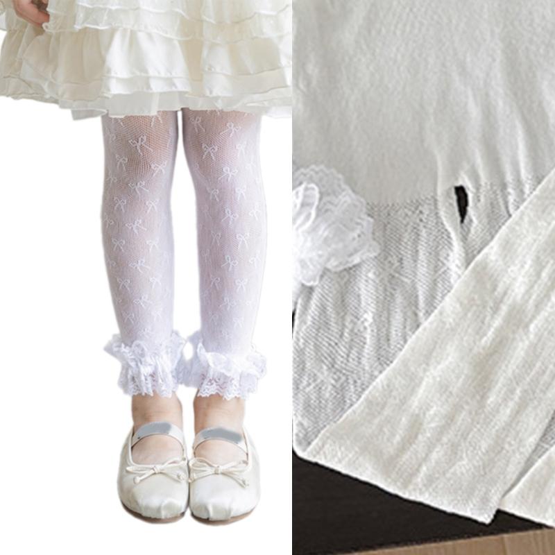 Comfortable Stretch Sweet Tights for Girls Lace Trim Soft Nylon Fabric Leggings Play Outfits Spring Summer