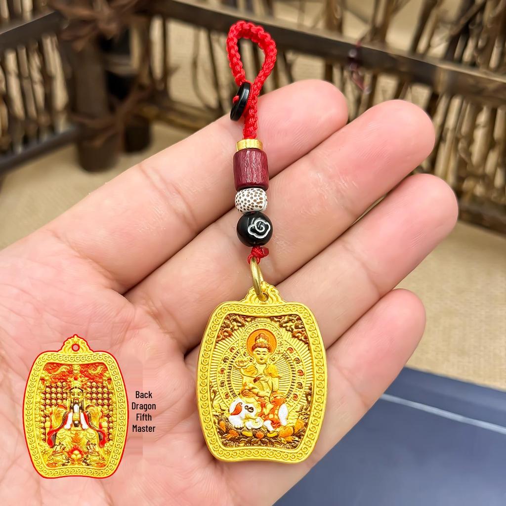 Dragon Pendant Keychain with Eight Guardian Deities and Three-Dimensional Gold Thangka Design of Wutai Mountain