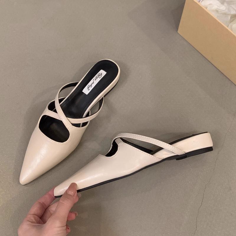 Fashion SUOJIALUN 2024 Summer New Women Flat Shoes Fashion Pointed Toe Slip On Mules Shoes Soft Flat Heel Outdoor Vaction Ladies Sandals