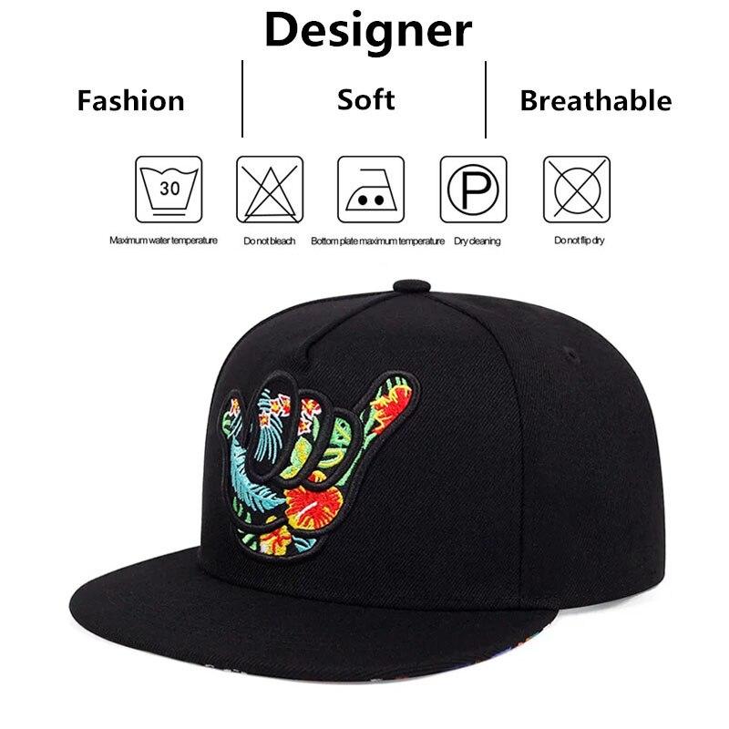 Unisex Colorful Fingers Embroidery Hip-Hop Hats Outdoor Adjustable Casual Baseball Caps Sunscreen Hat