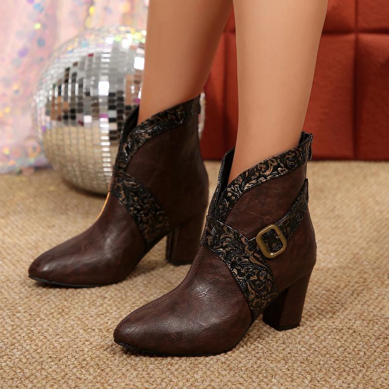 Women's Fashion Buckle Decorative Short Boots Spring and Autumn Outdoor Comfortable High-heeled Fashion Boots  De Mujer