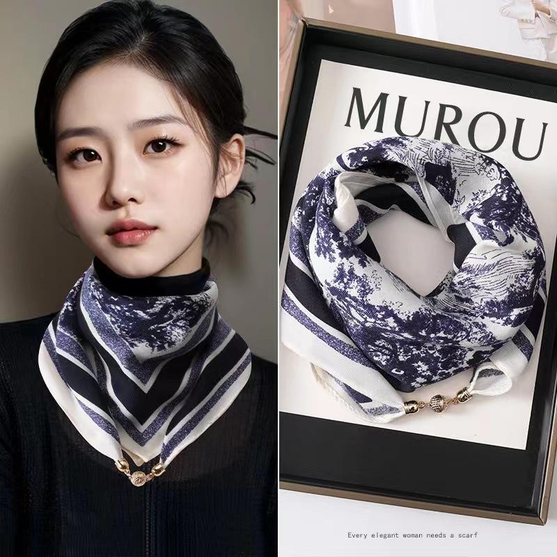 Women's Magnetic Triangle Neck Protection Scarf - Cotton & Linen High-End Square Scarf for Autumn/Winter