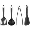 Nagao Tsubame-Sanjo Mini Kitchen Tool Set (4 Pieces) Spatula, Ladle, Tongs, and Spatula, Black, Made In Japan
