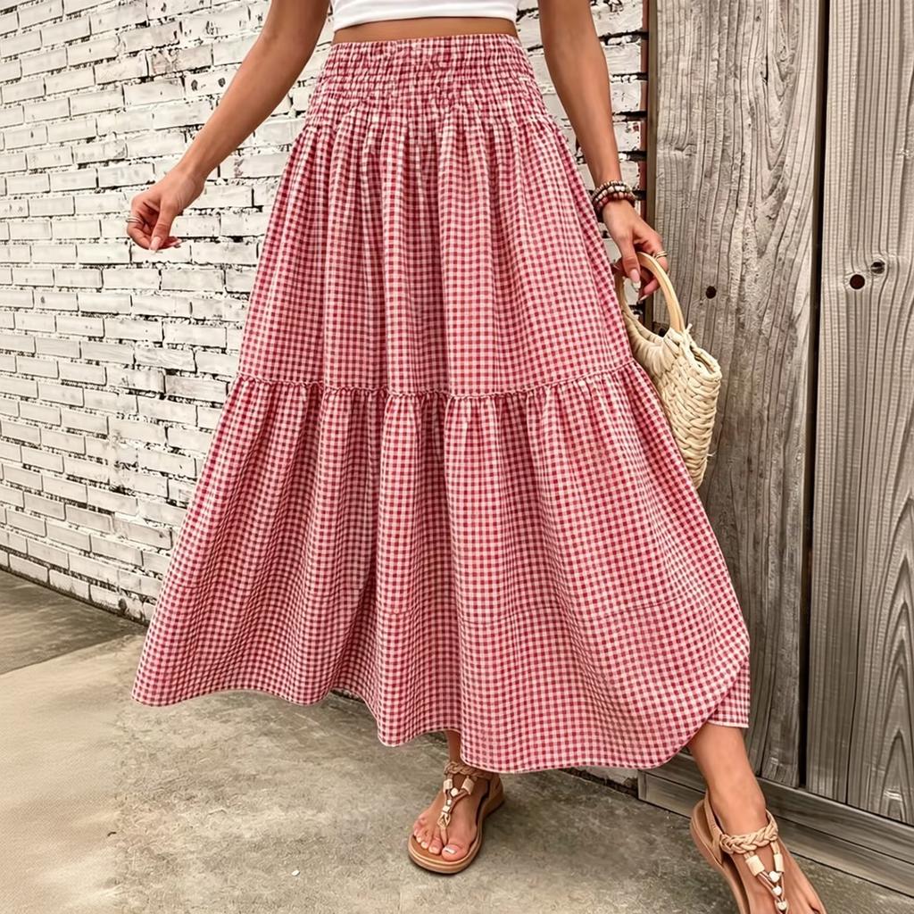 Women's Retro Plaid High-Waist A-Line Casual Skirt for Everyday Wear