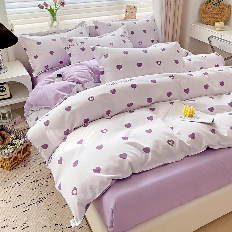 100% Cotton Bedding Set, Four Piece Sheet Set Comfort Set Girly Fresh Style Couple Bed Comforter Set
