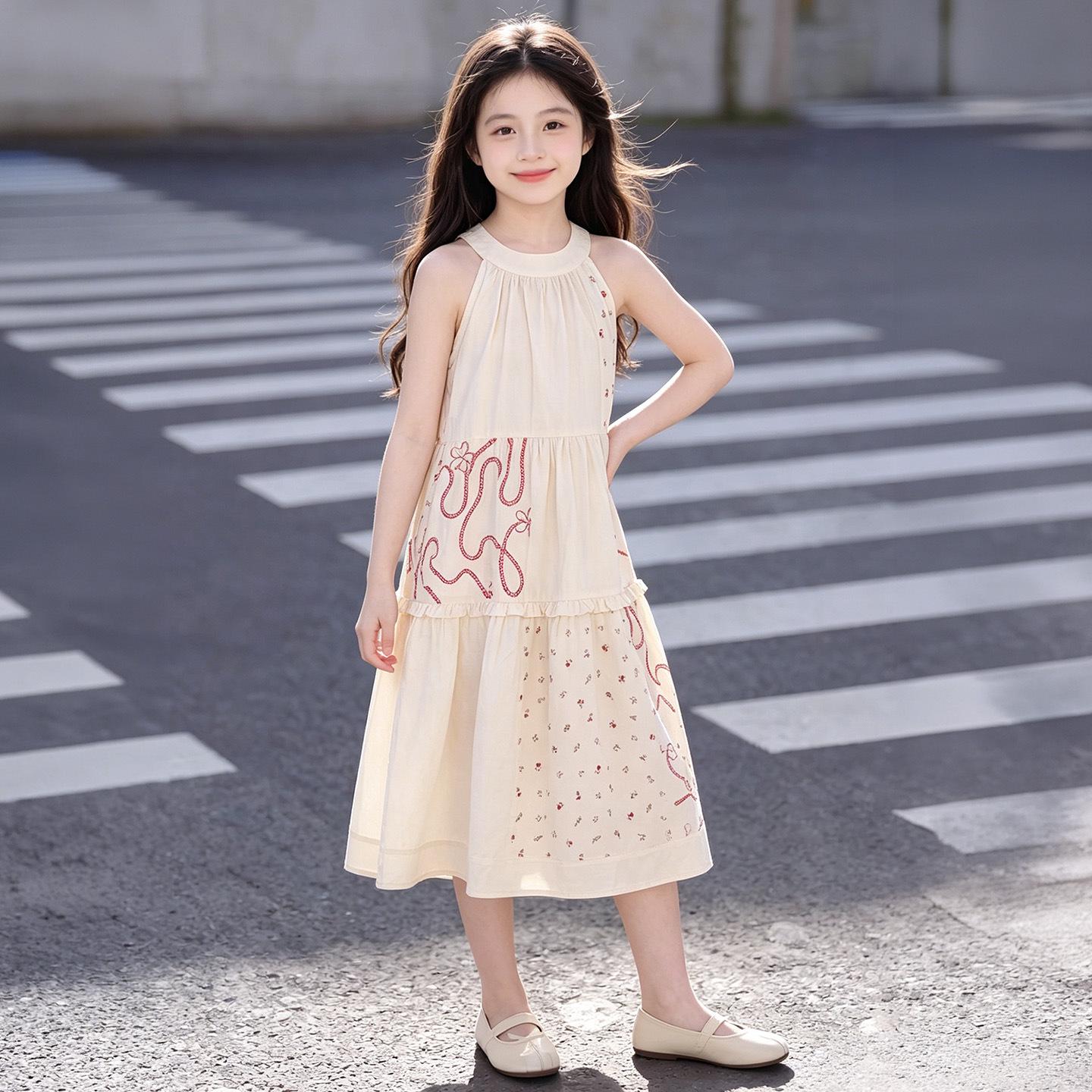 2026 New Floral Strappy Princess Sleeveless Summer Dress for Girls 130 cm