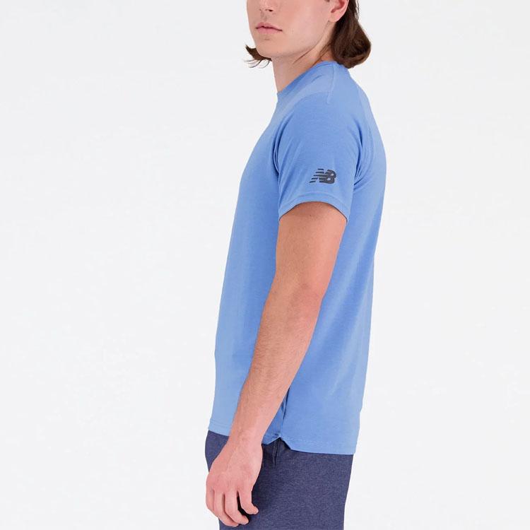 New Balance RW Tech T Shirts Men's Blue Crew Neck Moderate Straight Fit MT23059-HER