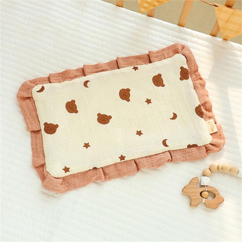 Baumwolle Flaches Kissen Rüschenkante Kissen Atmungsaktive Babybettwäsche Füllung mit Lieblich Musterdesign für Säuglinge Neugeborene