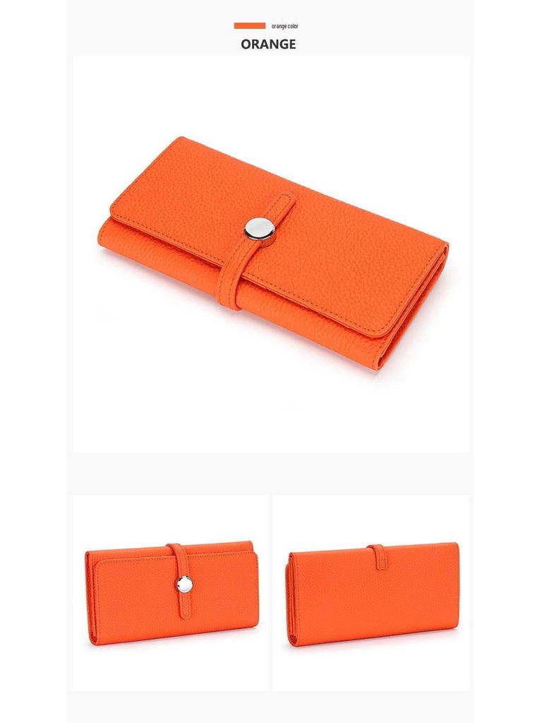 Damplånbok i äkta kohudläder 2025 - Handhållen plånbok i ren läder med stor kapacitet