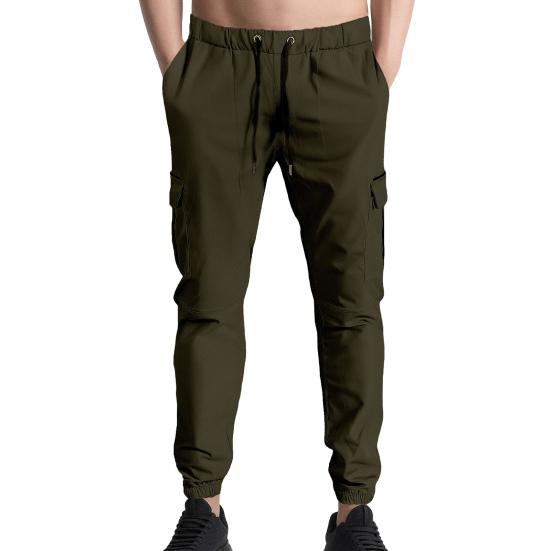 Men Cargo Pants Drawstring Waist Jogger Pants Tapered Casual Trousers with Multi Pockets S