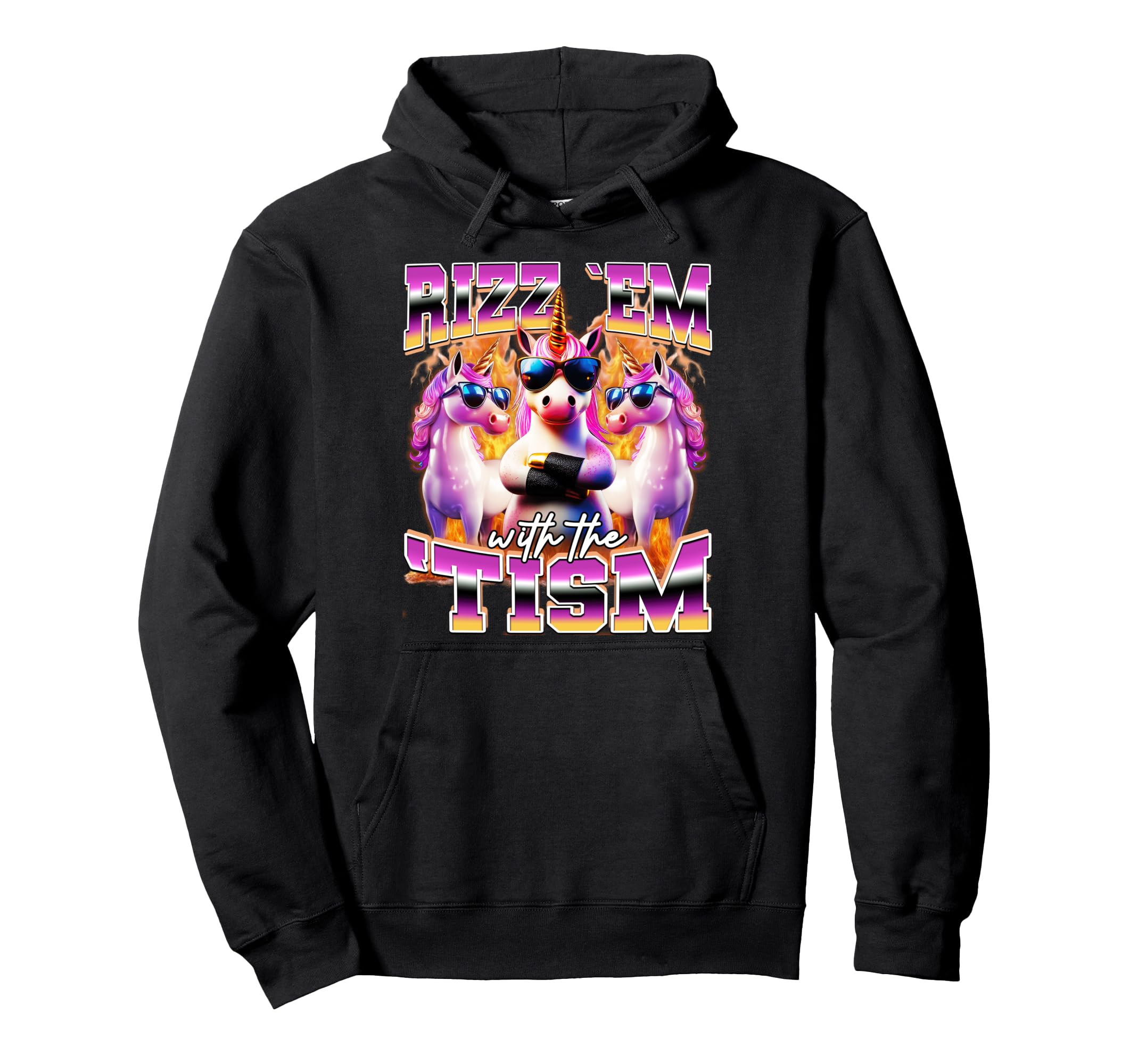 

Rizz em With The Tism Funny Unicorn Sunglasses Meme Bootleg Hoodie чорний