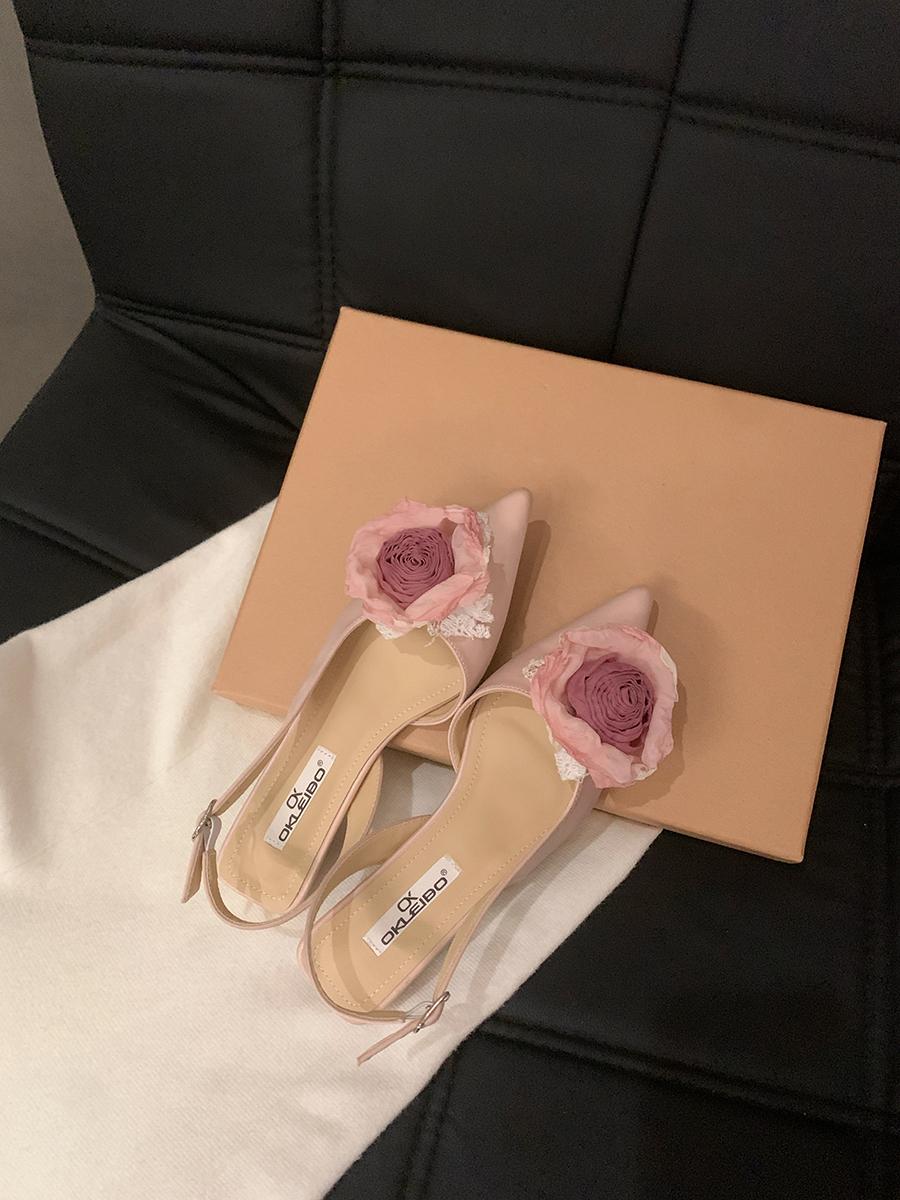 

Новые дизайнерские сандалии с цветочным узором, женские элегантные атласные туфли-мулы, летние туфли-лодочки с острым носком, женские босоножки с открытой пяткой на низком каблуке с цветами 40 розовый