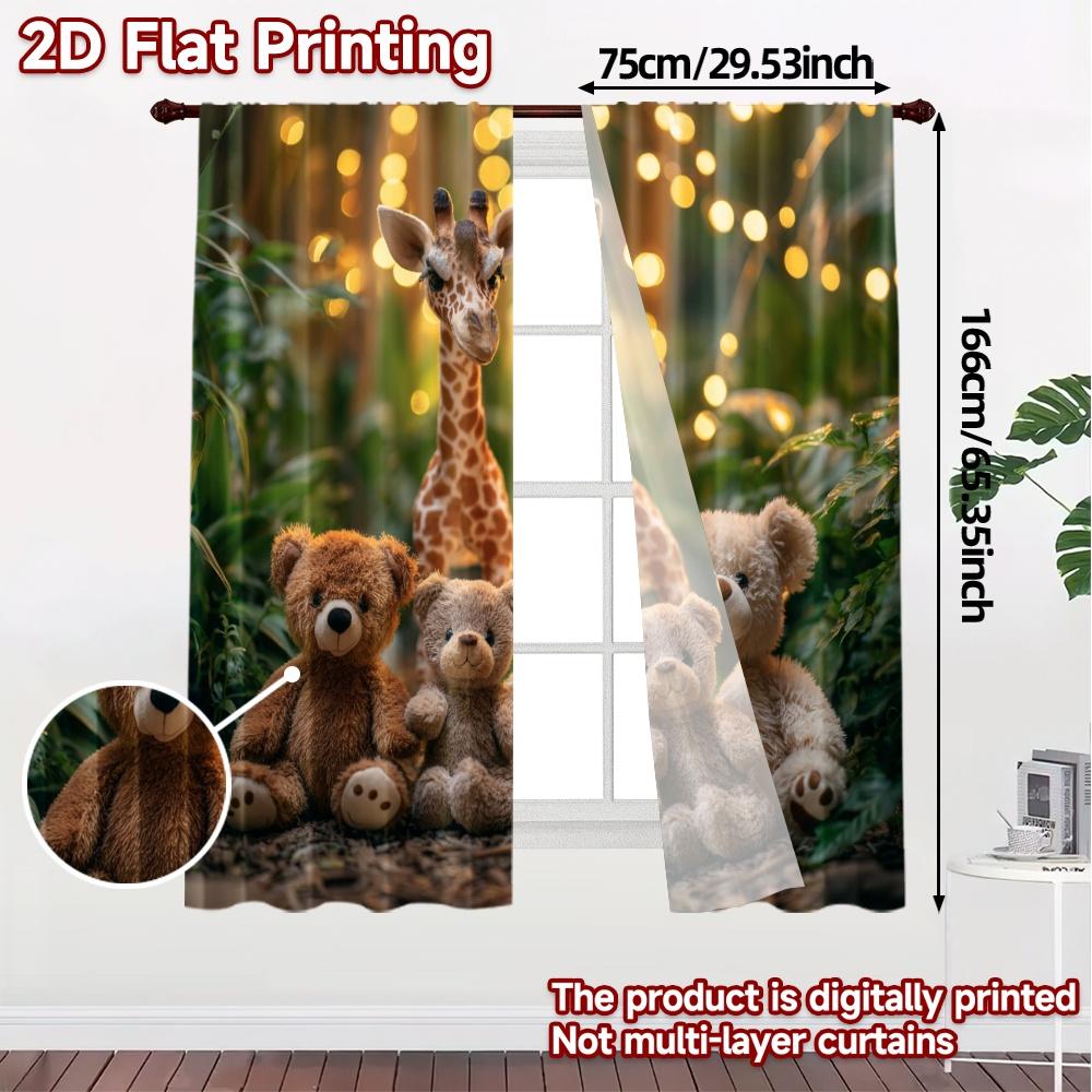 2pcs   2D FLAT PRINTING Curtains (Without Rod) Safari Friends(1) Popular Curtains&Window Treatment Versatile Polyester Fabric