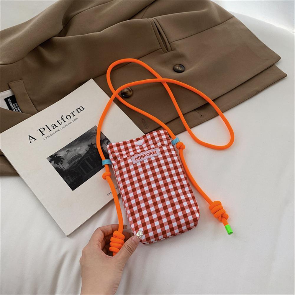 Fashion Mini Square Grid Canvas Shoulder Bag Portable Crossbody Mobile Phone Pouch Multifunctional Women Girls Lipstick Storage