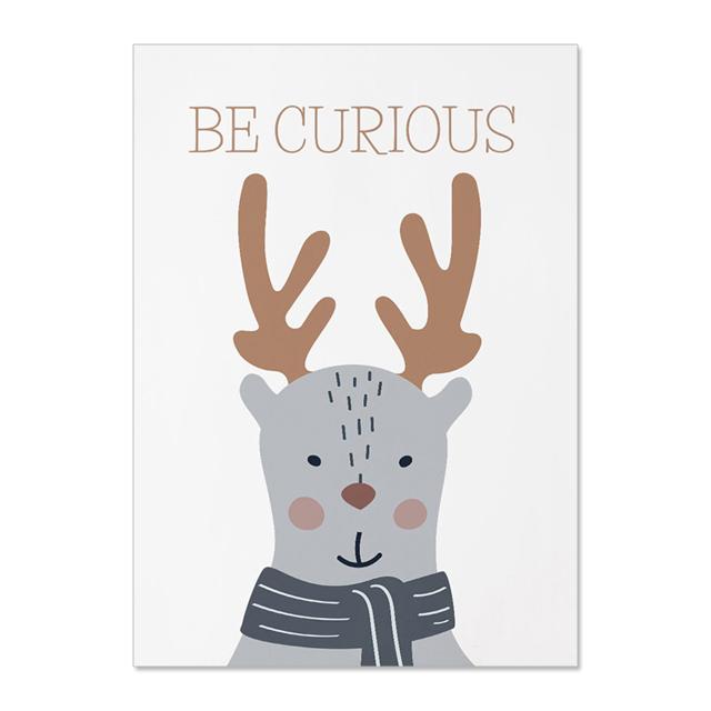 Sika Deer Wearing A Scarf Fox Owl Bear Canvas Nursery Painting Set  Forest  Wall Art Winter Animals Prints Kids Baby Room Decor No Frame