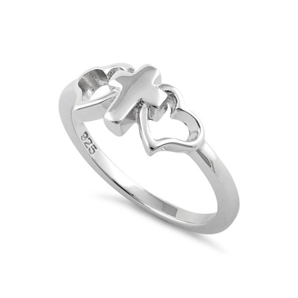 

925 Sterling Silver Cross & Heart Women Ring 7 білий