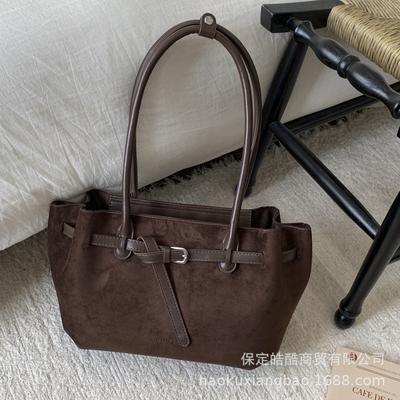 Retro Bag Women's Large Capacity 2025 New Autumn and Winter Versatile Suede Shoulder Bag College Student Class Tote Bag